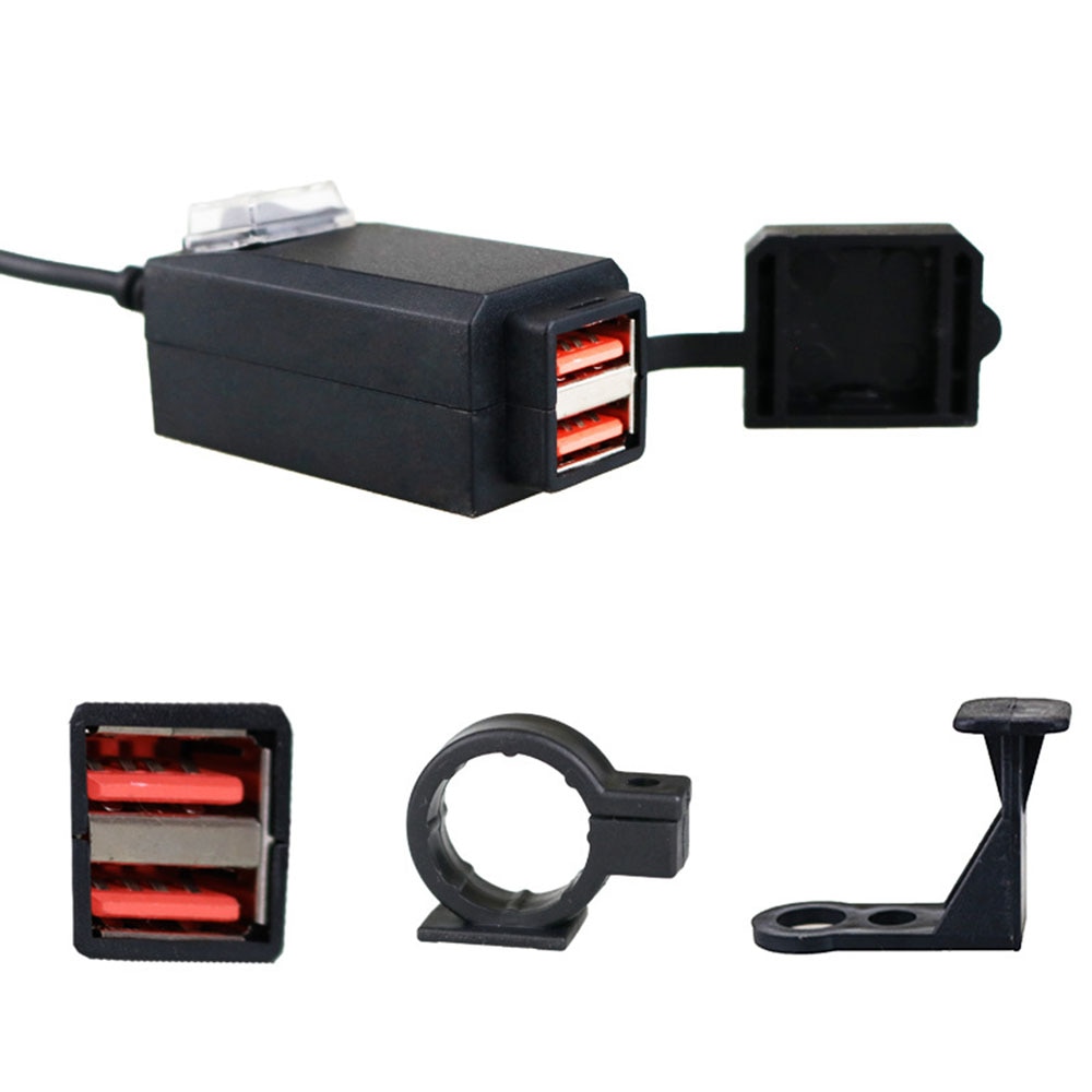 Zwart Qc 3.1A Dual Usb 9-12 V Waterdicht Motorfiets Stuur Charger Adapter Stopcontact Voor Mobiele telefoon