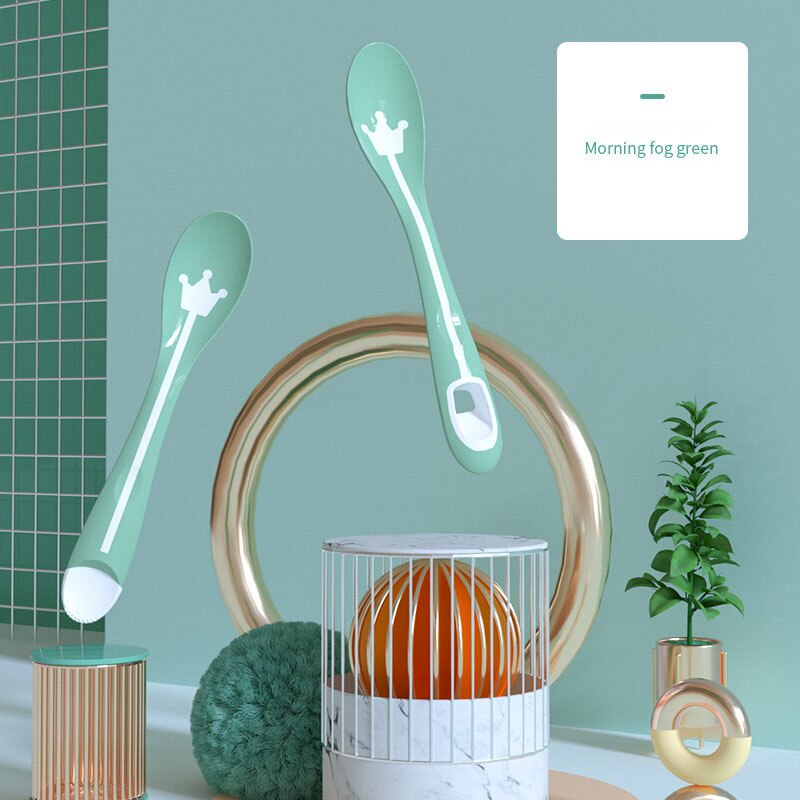 2Pcs/Set Food Feeding Spoons for Baby Utensils Set Auxiliary Food Toddler Portable Training Spoon Soft Infant Children Tableware: Morning fog green