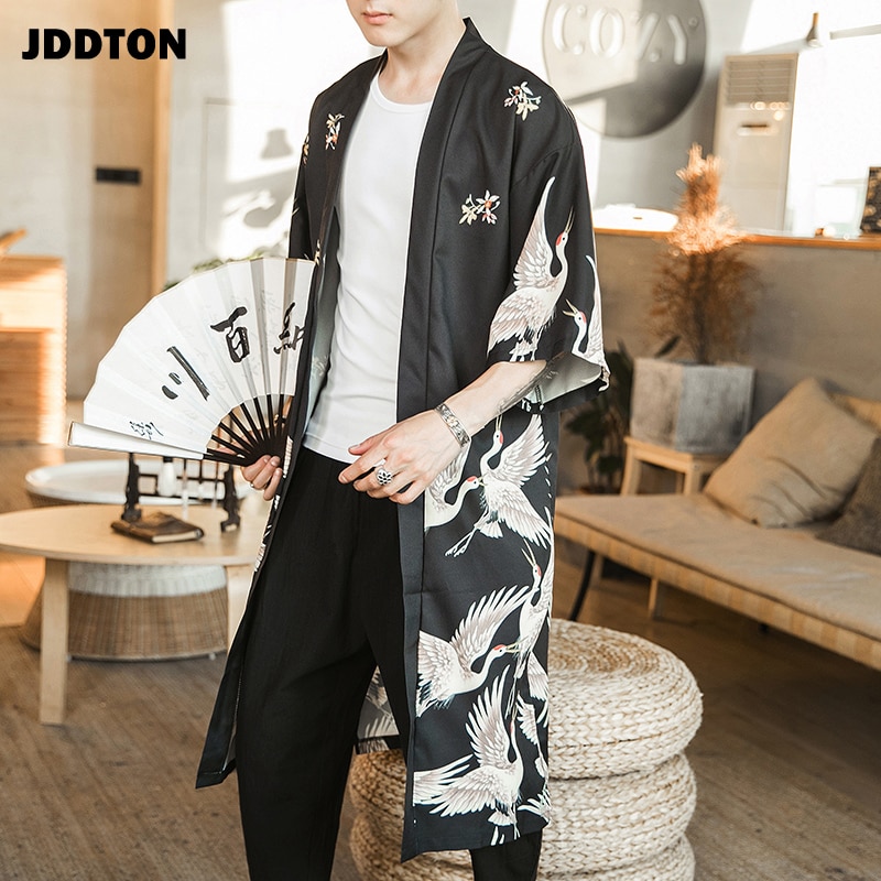mænds jakker cardigan traditionel japansk yukata overtøj haori mandlige casual overfrakker je007 – Grandado