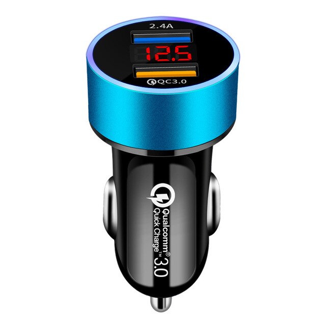 Quick Charge 3.0 Car Charger For iPhone Xiaomi Mobile Phone Dual Usb Car-Charger QC 3.0 Fast Charging Adapter Usb Phone Charger: Blue