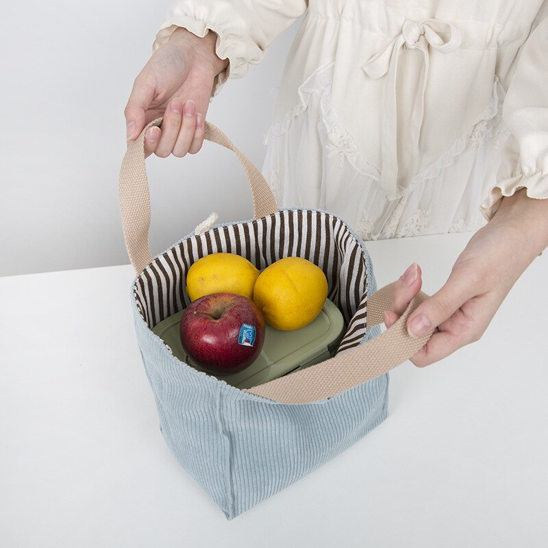 Sac à déjeuner en toile de velours côtelé, boîte à déjeuner, fourre-tout de pique-nique en tissu de coton, petit sac à main, pochette de dîner, sacs de rangement des aliments pour dames