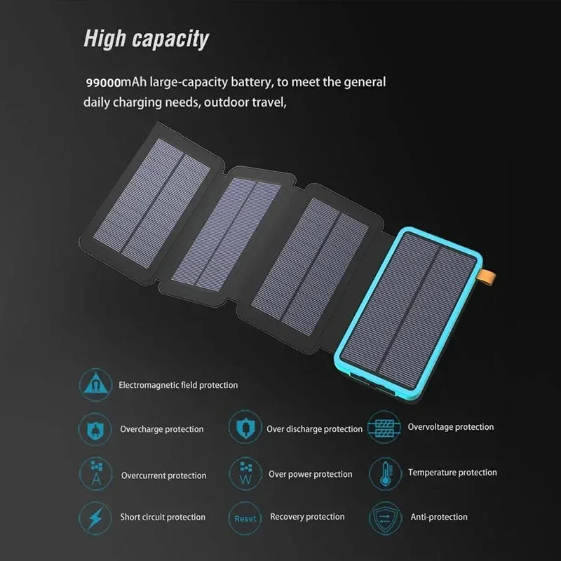Xiaomi 200000mAH Solar Power Bank Folding Solar Panels 5V 2A USB Output Portable Outdoor Camping Sun Power For IPhone Android