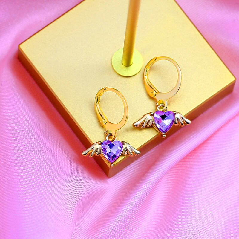 Flatfoosie Mode Bling Hart Crystal Oorbellen Voor Vrouwen Goud Kleur Alloy Wing Earring Sieraden Party