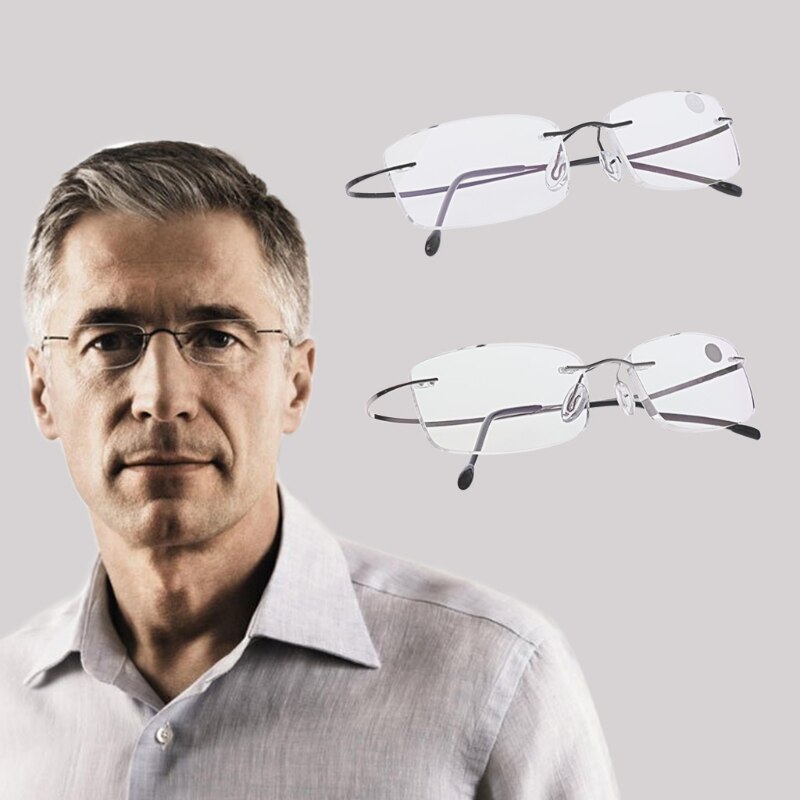 Lesebrille Ultraleicht Titan Randlose Rechteckige Brille Brillen