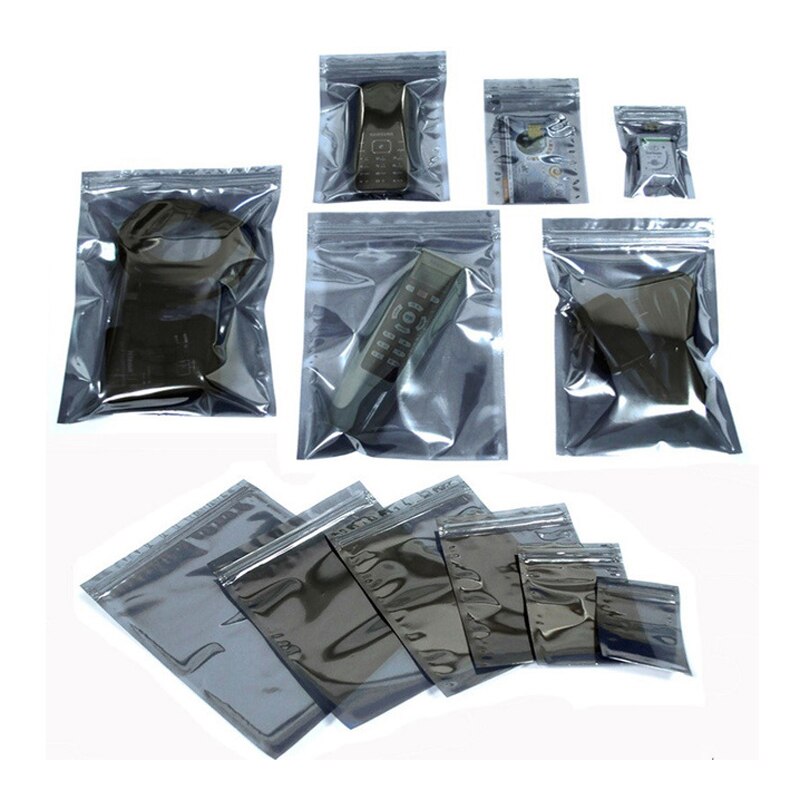 Bolsa de almacenamiento de aluminio antiestático, bolsas con cierre hermético, bolsa estática resellable para accesorios electrónicos, paquete de bolsas, 50 unids/lote