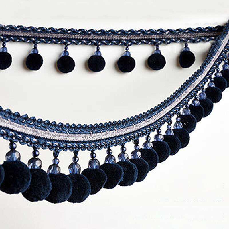1M Vorhang Quaste Pom Pom Kugeln Trimmen Bommel trimmen Kristall Randbereich DIY NäHenne Band Material Hause Dekorative Zubehör: Licht Grau