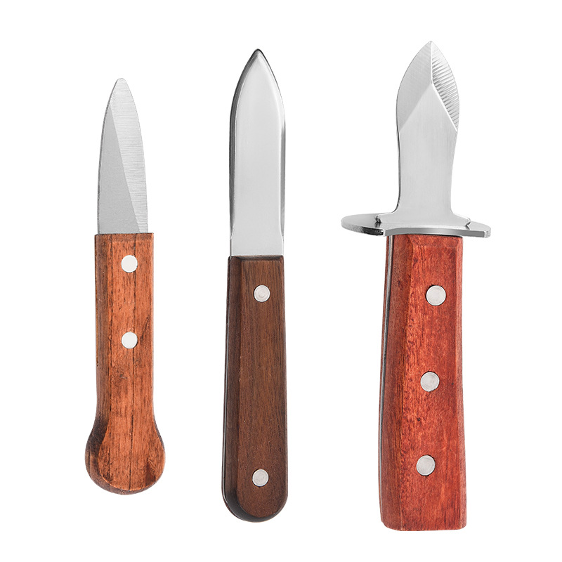 Swayboo Stainless Steel Wooden Handle Dull Blade Oyster Knives Scallop Knife Seafood Tools