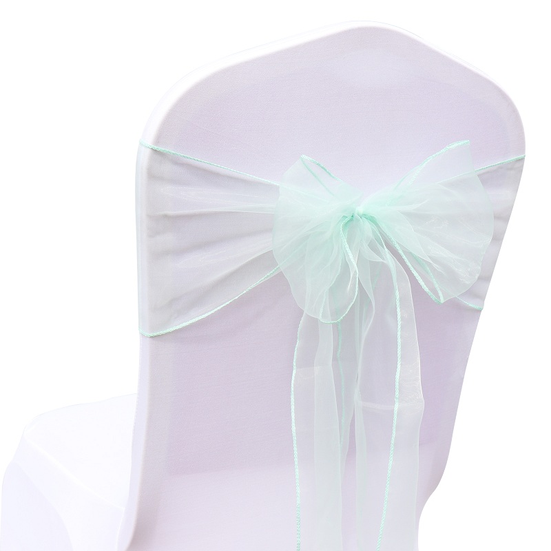 100pcs/set Organza Chair Sashes Wedding Chair Knot Cover Decoration Chairs Bow band Belt Ties For Weddings Banquet: Mint Green