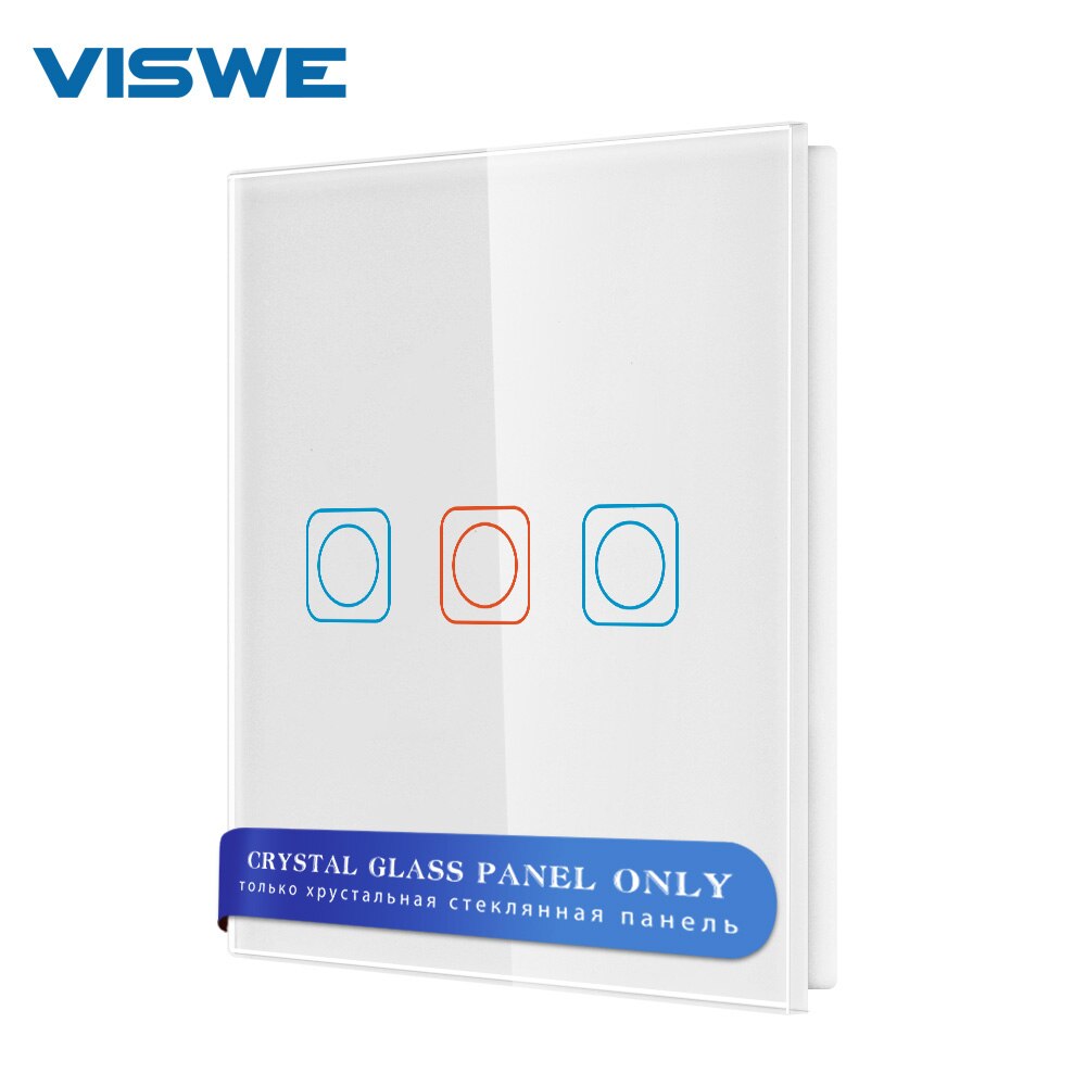 Viswe F Serie Leeg Paneel 82*82Mm Wit Alleen Crystal Gehard Glas Touch Schakelaar Panel Module: White 3Gang panel