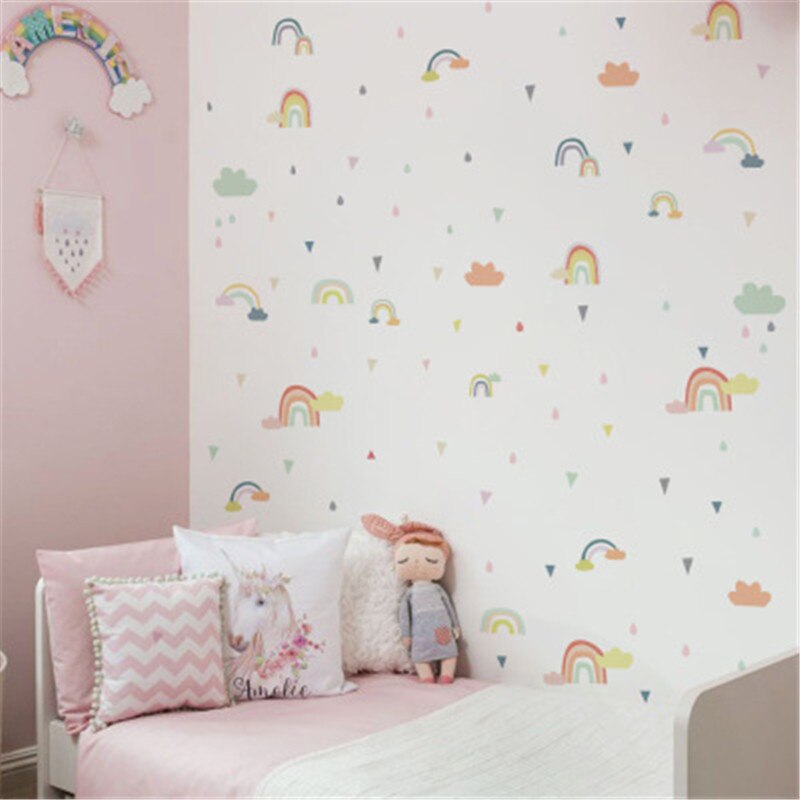 ufengke Muurtattoo regenboog, eenhoorn, muursticker, wolk voor babykamer, kinderkamer, meisjes, slaapkamer
