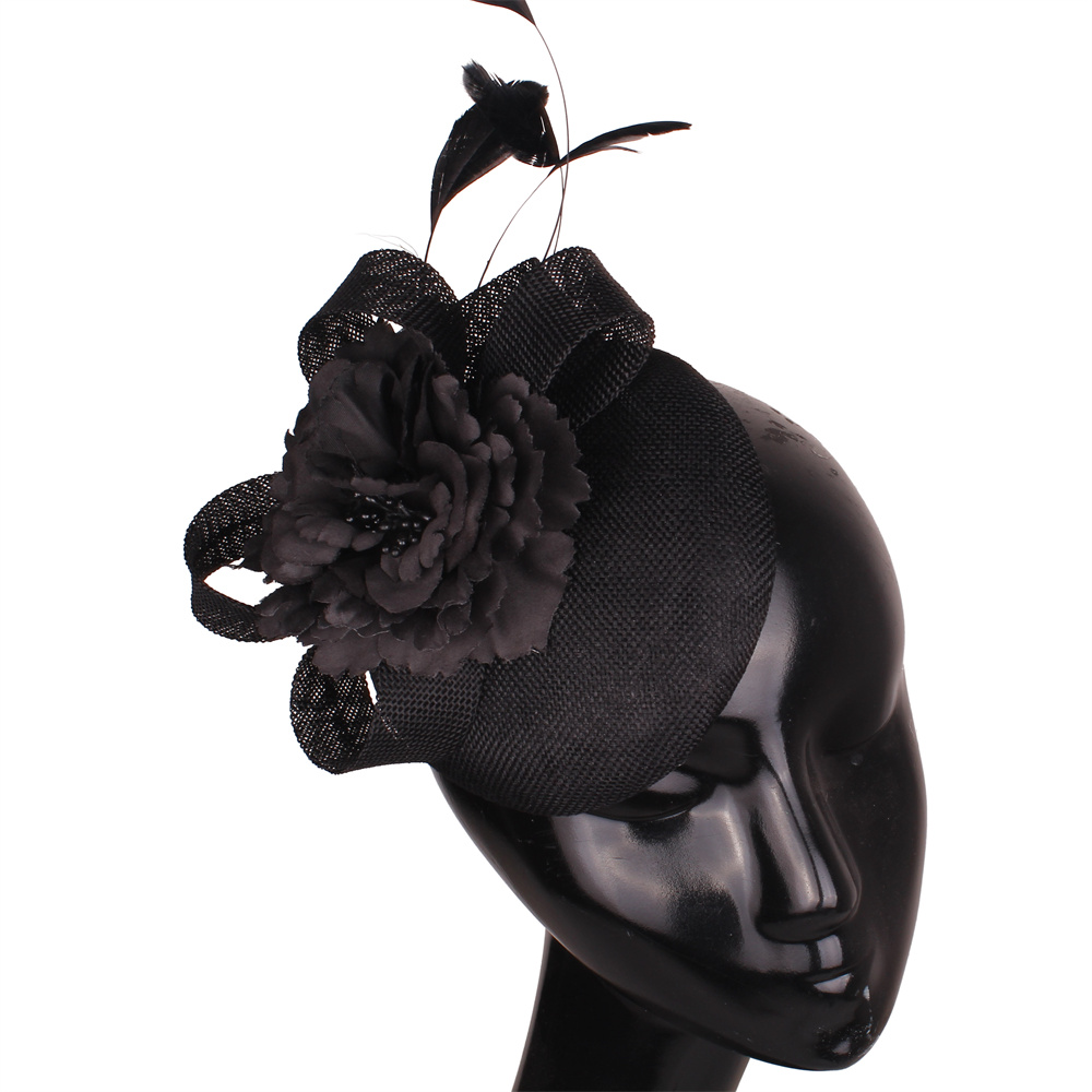 Elegante Damesmode Haar Bruiloft Fascinator Hoed Hoofdband Chique Hoofddeksels Met Hoofdband Fancy Mesh Formele Chapeau Cap: Black