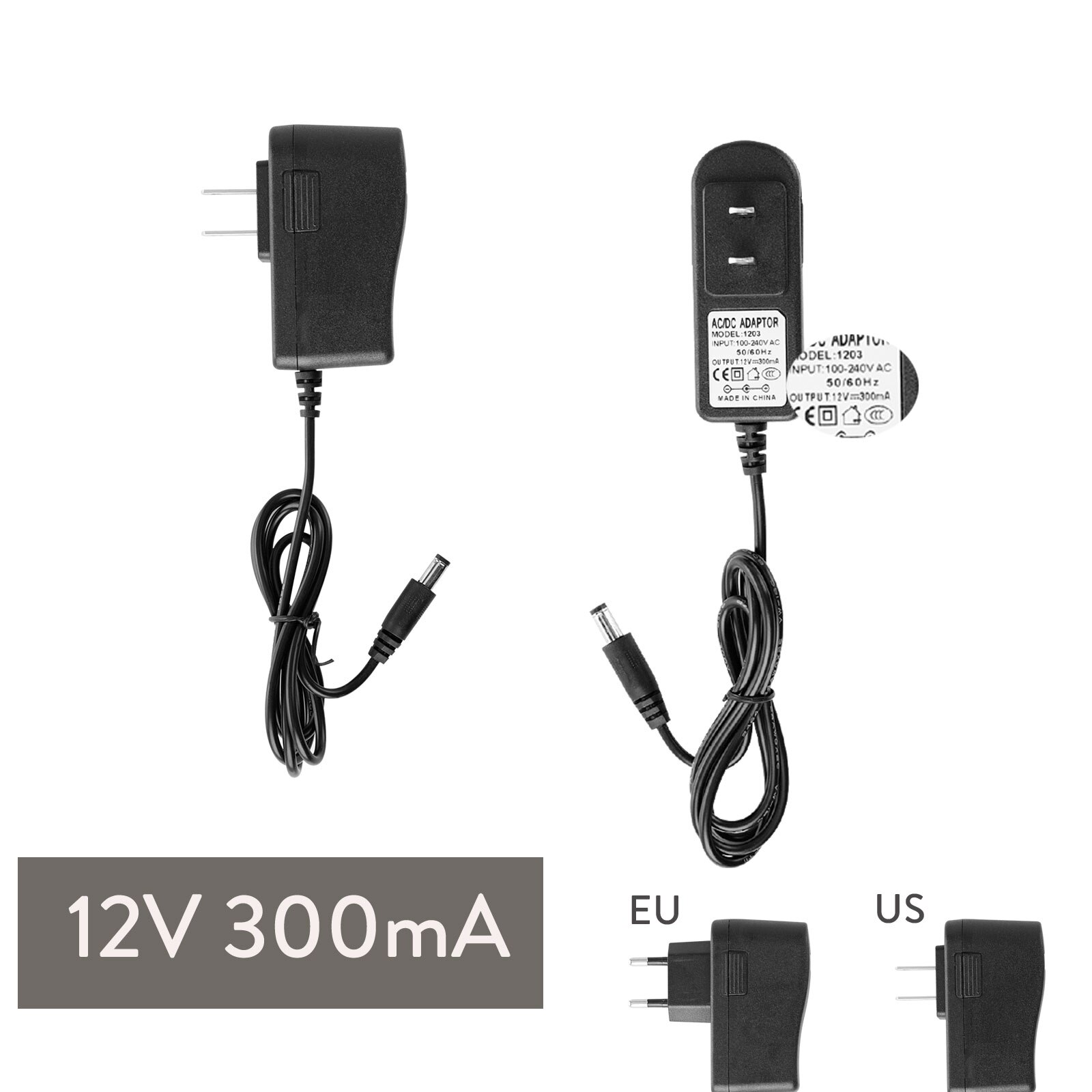 Dc 12v 3v 6v 19v 20v 1a 200ma 300ma 500ma 600ma us eu-kontakt strömförsörjningsadapter transformator för led-strip ljusingång 100-240v: 12v 300ma / Eu