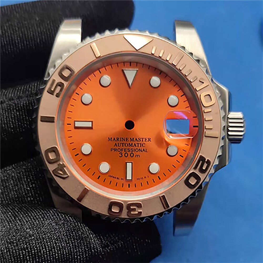 41MM Diving Watch Waterproof Case Watch Case Dial Bezel Pointers for NH35/36 Movement: Orange 02