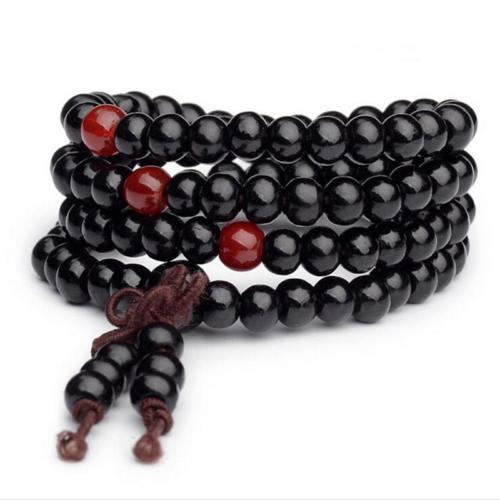 Bois de santal chinois bouddhiste bouddha 6mm * 108 perle de prière Mala élastique Bracelet/collier homme ahd femme chance amulette: Black