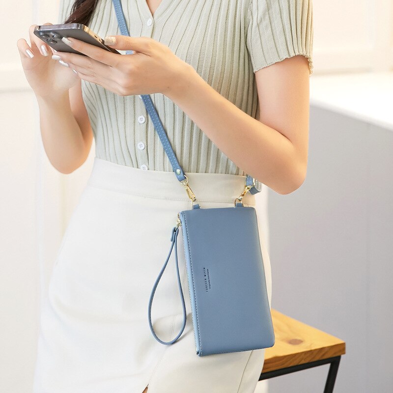 Touchscreen Mobiele Telefoon Vrouwelijke Tas Grote Capaciteit Pure Kleur Messenger Vrouwen Portemonnee Multifunctionele Enkele Schouder Portemonnee