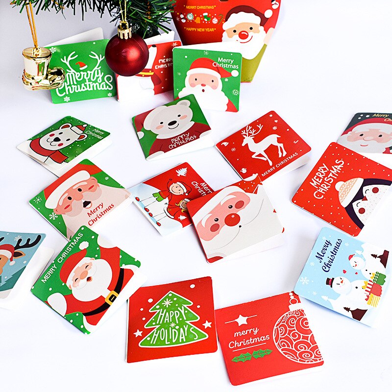 12 Stks/pak Vrolijk Kerstmis Nieuwjaar Mini Wenskaarten Met Enveloppen Zegen Postkaart Verjaardag Brief Envelop Cards