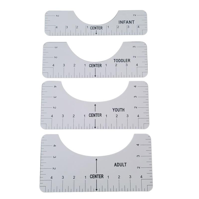 4Pcs/Set T-Shirt Alignment Ruler for Guiding Tshirt Measurement Ruler with Size Chart DIY Drawing Template Craft Tool Drafting