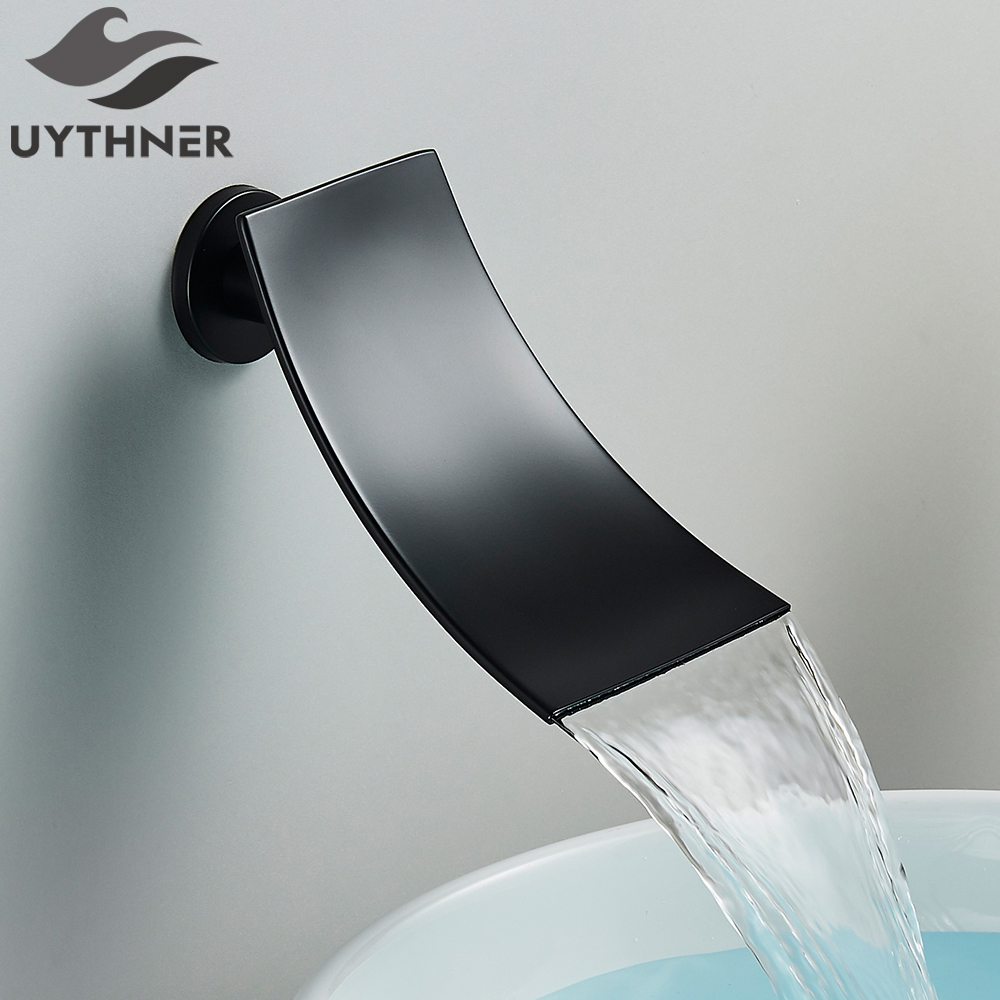 Brass Waterfall Faucet Spout Wall Mounted Bath Spout Bathroom Faucet Water Outlet Faucet Accessories Chrome/Golden/Black/nickel: light green