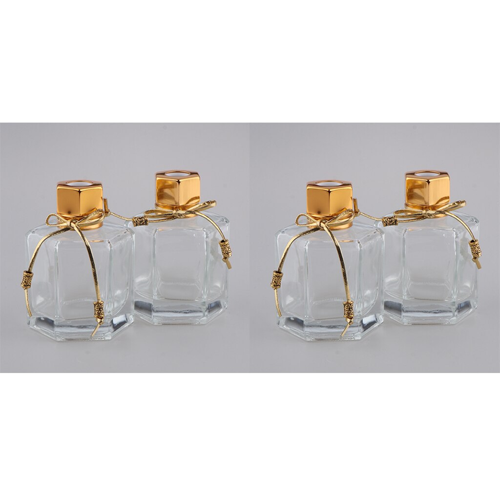 Gold 4Pcs 100ml Aroma Glass Diffuser Bottles Hexagonal Oil Containers Decors