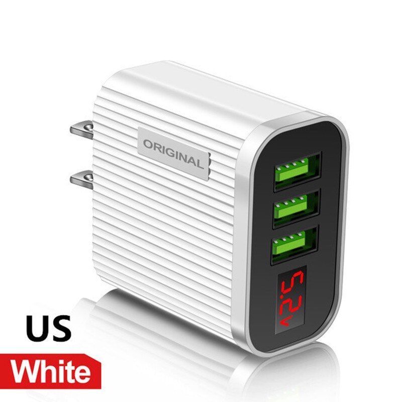 LED Display 3 Ports USB Charger EU US Plug 3.1A Fast Charging Smart Mobile Phone Charger For iphone 11 XR Samsung Xiaomi Tablet: US White