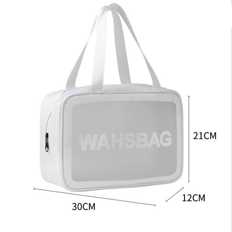 Borsa da viaggio per donna PU borsa da toilette organizza borsa cosmetica in PVC impermeabile borsa per trucco trasparente portatile borsa per lavaggio femminile: L 31x22cm