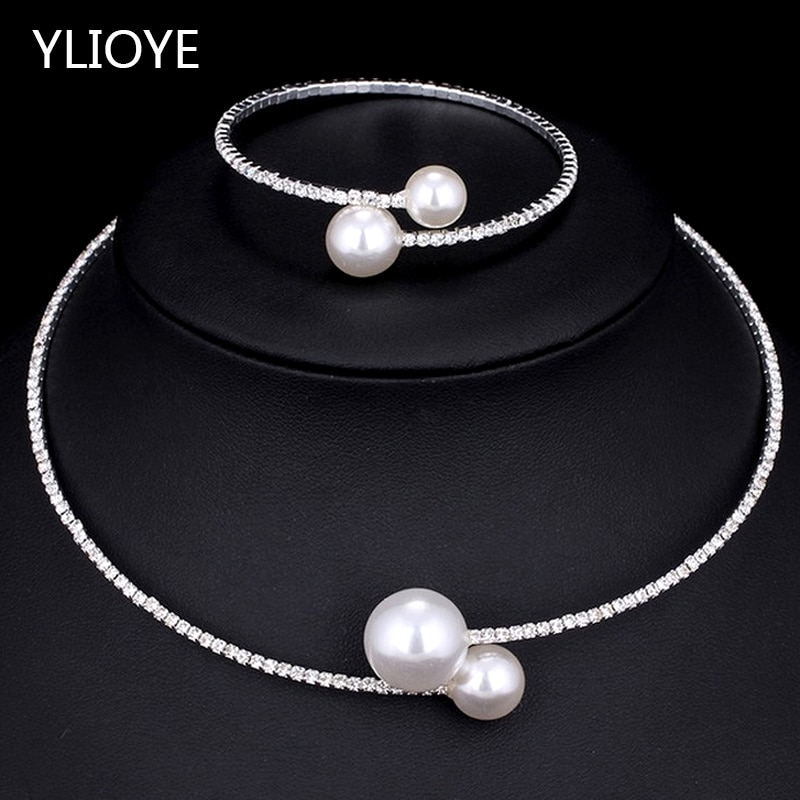 YLIOYE-ensembles de mariée avec perles simulées, collier, collier, collier, collier, bijoux pour femmes, fête de mariage