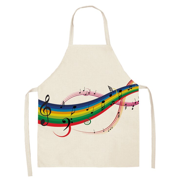 Music Note Kitchen Sleeveless Chef Aprons For Women Cotton Linen Bibs Household Cleaning Pinafore Home Cooking Apron 53*65cm: 2WQ-WQL0195-16