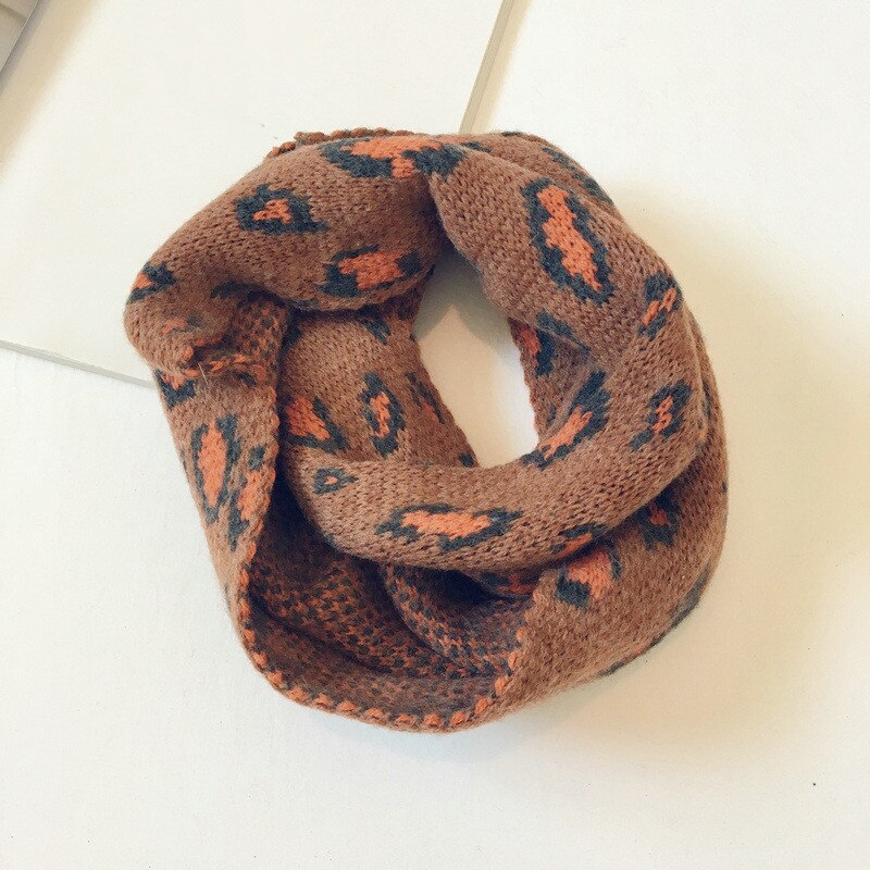 Efterår og vinter strikket børnetørklæde joker koreansk stil leopardprintet ring tørklæde til dreng og pige 16