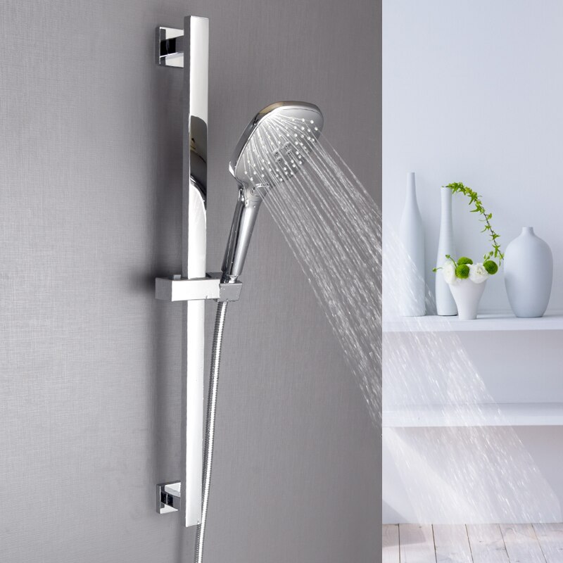 Chrome Shower Sliding Bar Wall Mounted Shower Bar Adjustable Sliding Rail Set Multi Function Hand Shower Head with 1.5M Hose