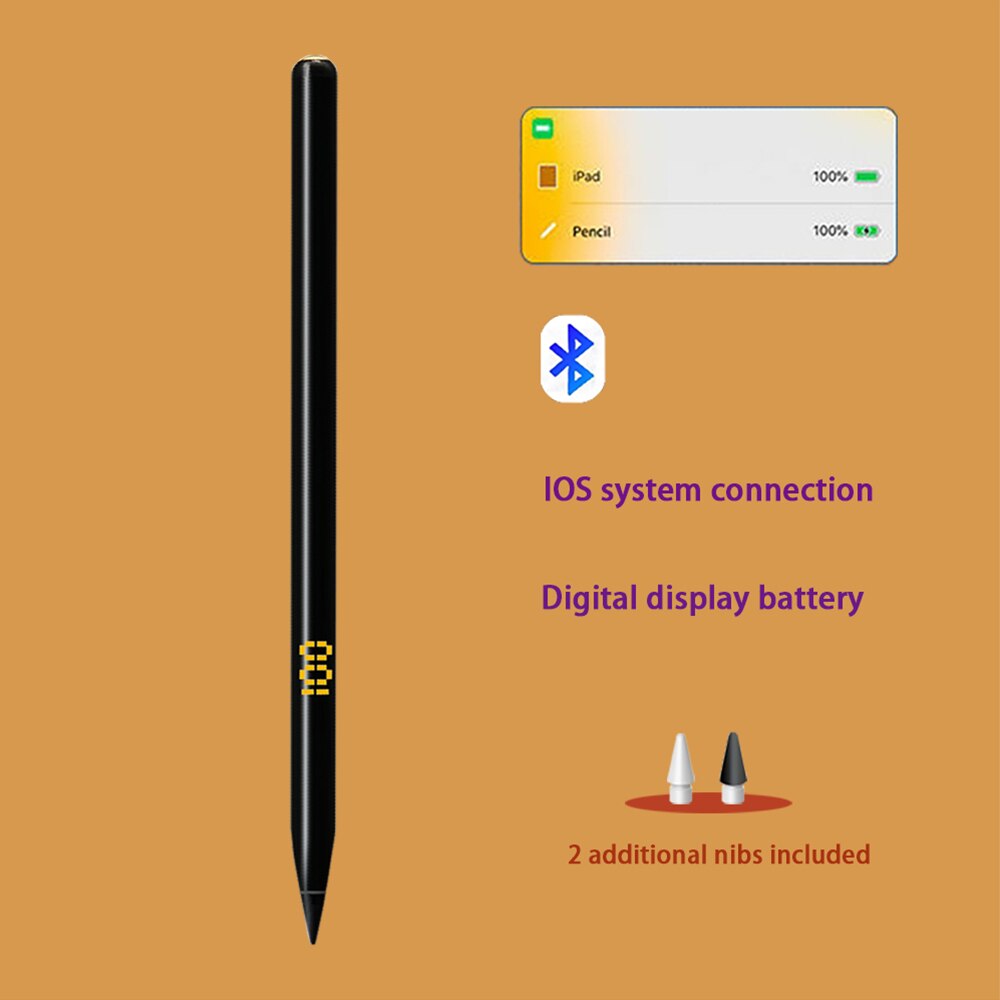 Peilinc Bluetooth Pencil Stylus Pen for iPad Pens for Apple Pencil 2 1 Battery Digital Display Reminder Tilt Palm Rejection 애플펜슬: pen1 Black tip2