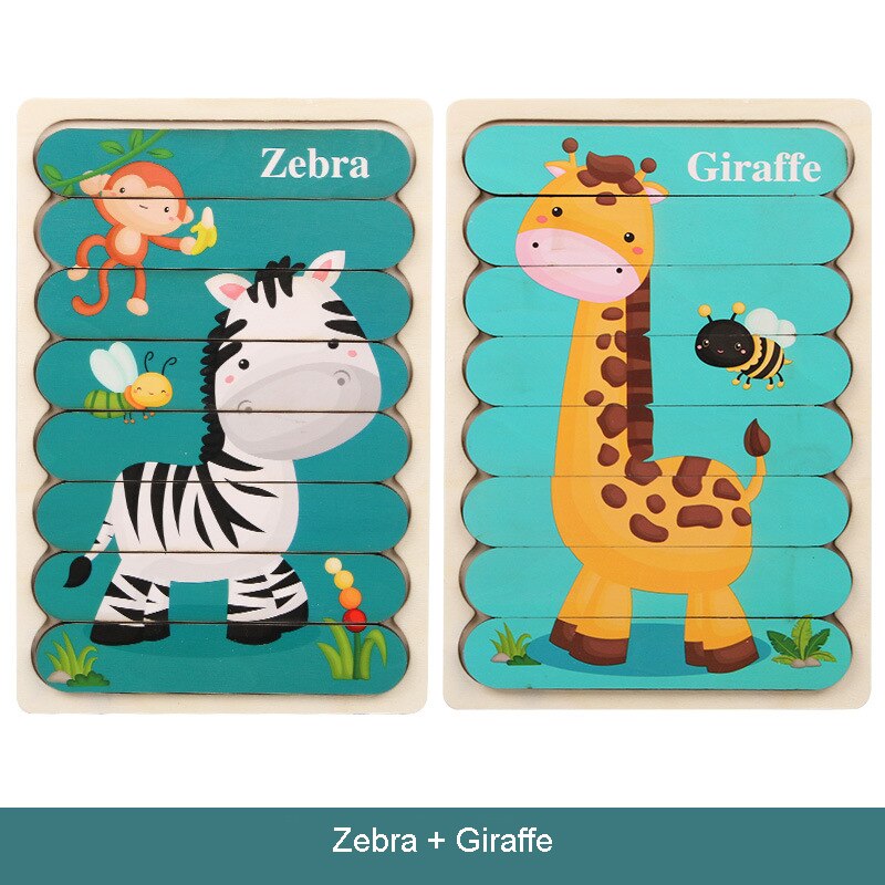 3D drewniane Puzzle dwustronne kreatywne poznanie taśmy układanki Montessori wczesne zabawki edukacyjne dla dzieci dzieci dziecko: I