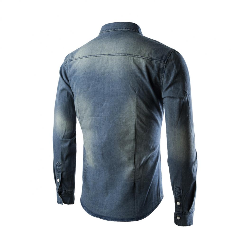 Chemise à manches longues pour hommes, Streetwear décontracté, , Hipster, col à revers, Denim