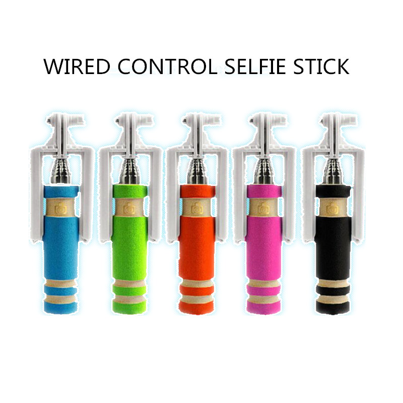Mini palo Selfie de mano extensible en 5 colores, obturador remoto con cable, monopié portátil para exteriores, Mini palo Selfie para Android y IPhone