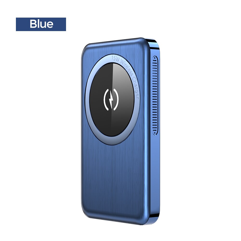 YKZ Magnetic Power Bank PD 20W Fast Charging 10000mAh 15W Wilreles Powerbank External Battery For iPhone12 Pro Max Samsung S21: Blue