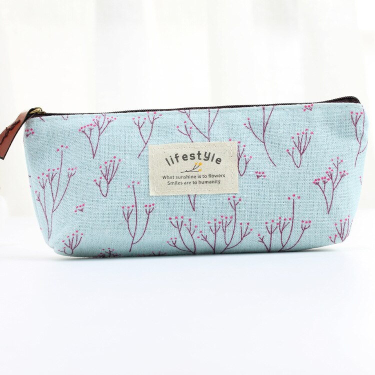 Cute Kawaii Floral Flower Canvas Zipper Pencil Cases Lovely Fabric Flower Tree Pen Bags School Supplies