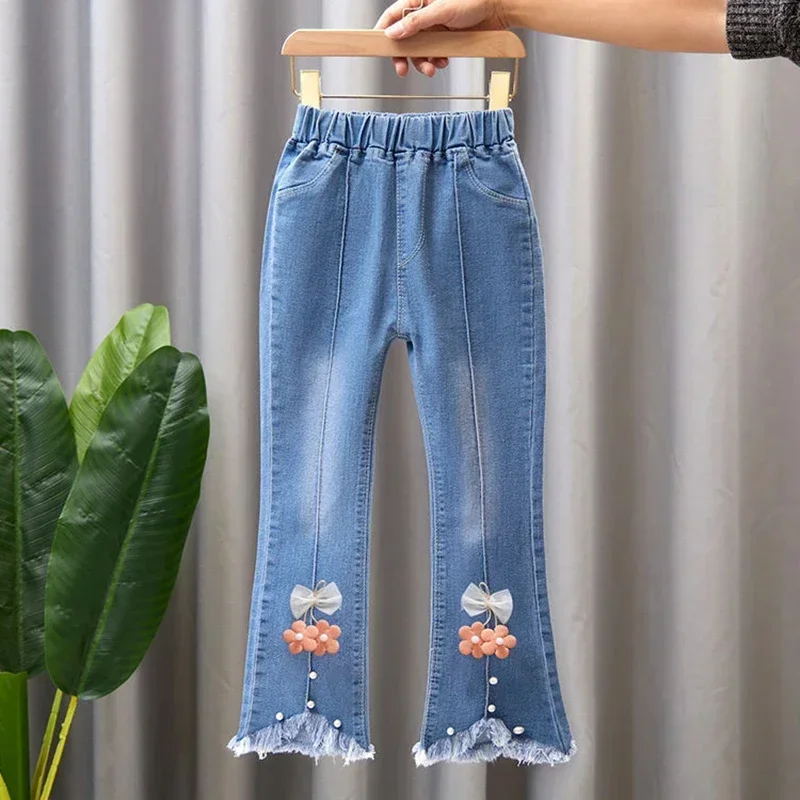 Jeans longs évasés pour enfants, pantalons de cow-boy pour filles, pantalons pour enfants de 4 à 10 ans, printemps, automne, , 2024