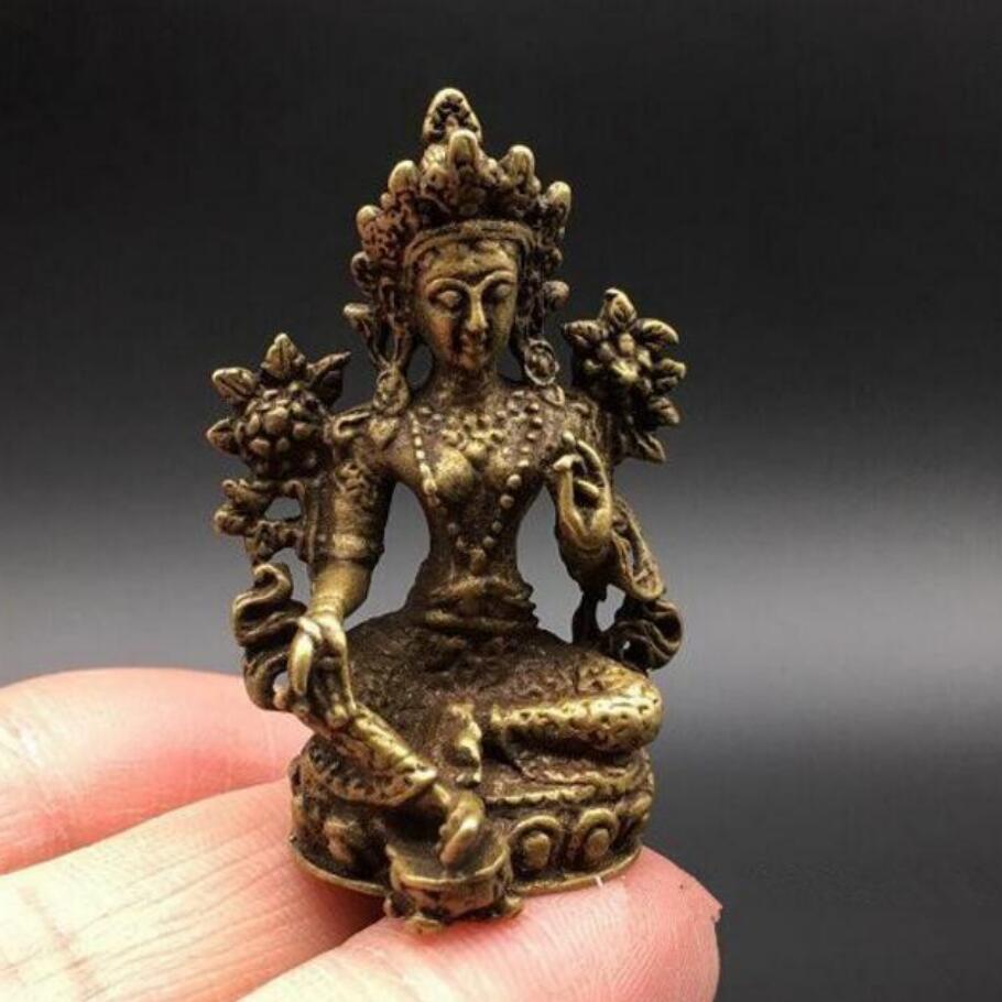 Copper Statue Chinese pure brass Green tara buddha small statue
