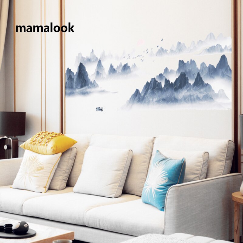 Chinese Style Sunset Landscape Wall Sticker Wallpaper Living Room Bedroom Background Mural Home Decor