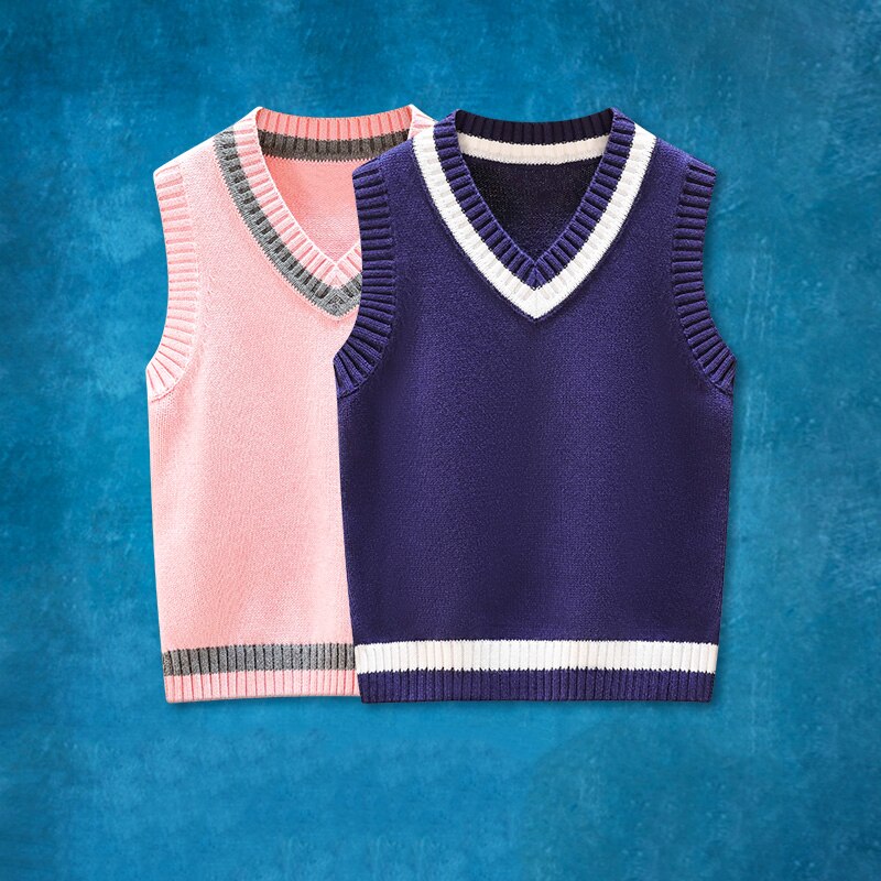 Sweater Vest Boys Girls Autumn Winter Pullover School Uniforms College Style Cotton Sweater Teens Children Waistcoat V-Neck Coat