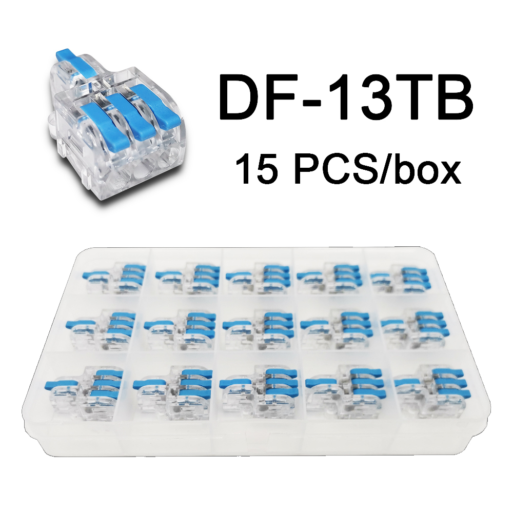 Mini Fast Boxed Wire Connector DF-12/13/14/15 Compact Conductor Spring Wiring Connector Conductor Push-in Terminal Block: 13 TB 15PCS