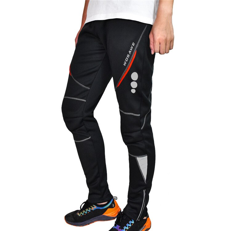 Wosawe winter heren fietsbroek thermische fleece winddichte broek sportkleding fiets reflecterende tights motor lange broek