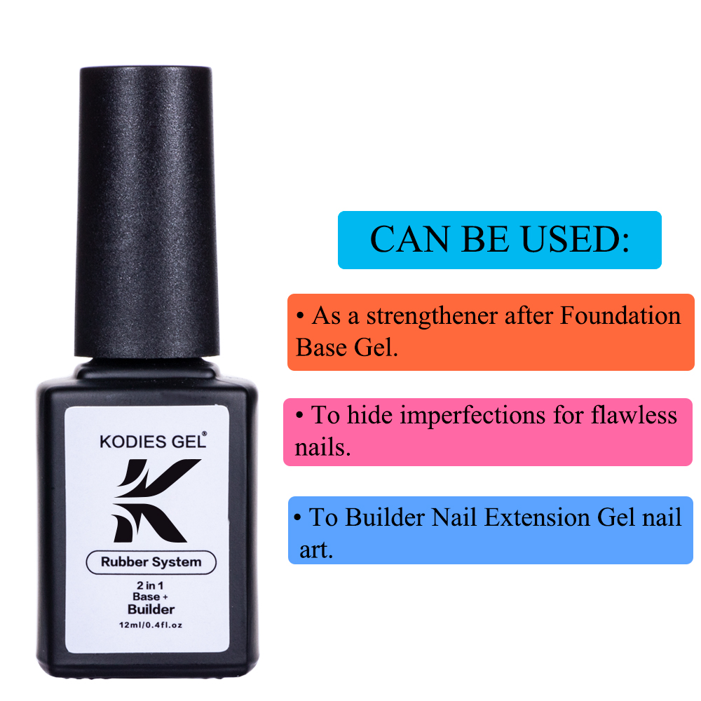 KODIES GEL Rubber Base Gel Builder Poly Nail Gel Polish for Extension 12ML Semi Permanent UV Manicure Color Base for Nails Art