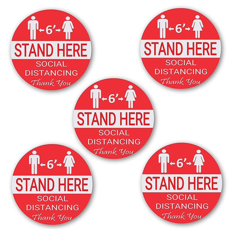 5Pcs/Lot Social Distancing Wait Here Stand Here Keep 6Ft in Between Distance Marker Floor Decal for Social Distancing