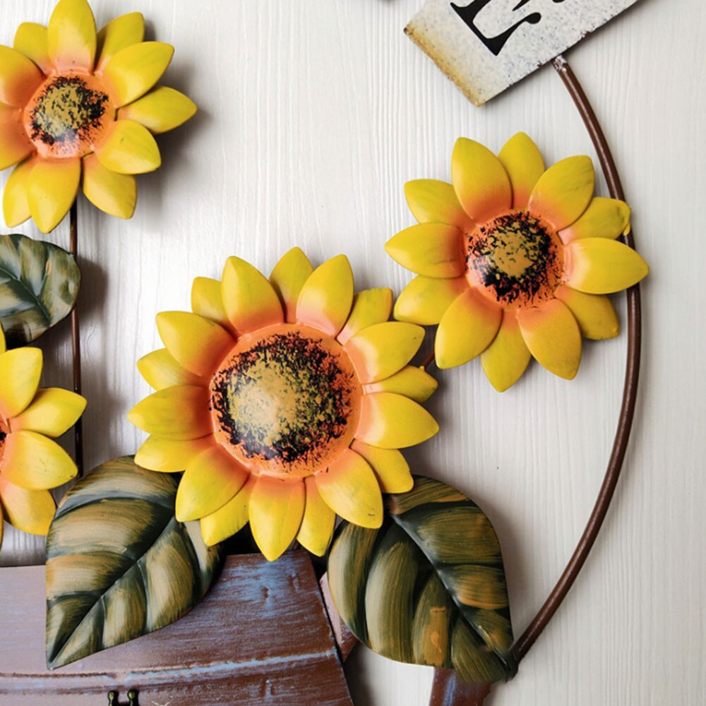 Garden Themed Vintage Metal Sunflower Welcome Sign for Front Door Hanging Welcome Wall Plaque Home Garden Ornament