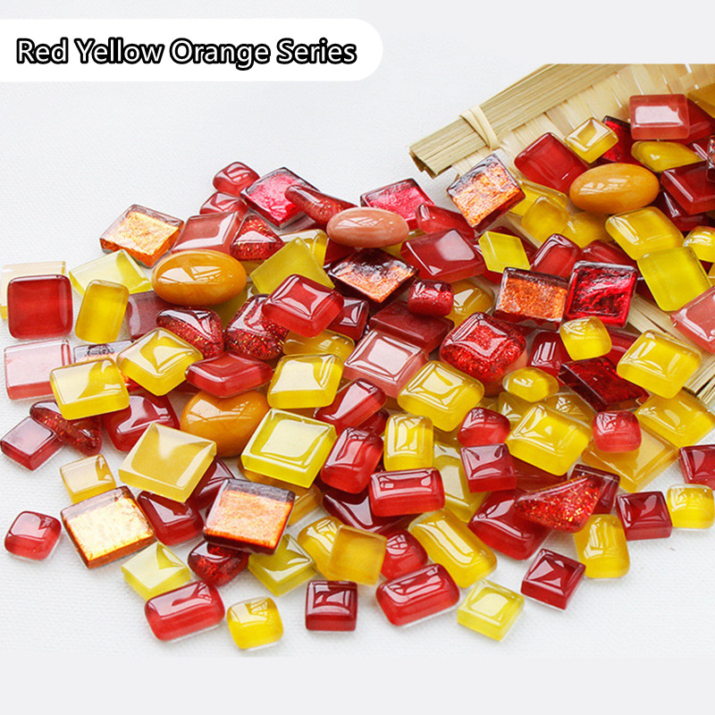 120g/4.23oz diversificerede glasmosaikfliser form/farveblanding flise rund/trekant/firkantet gør-det-selv mosaik håndværk skinnende materialer: Redyeorange serie