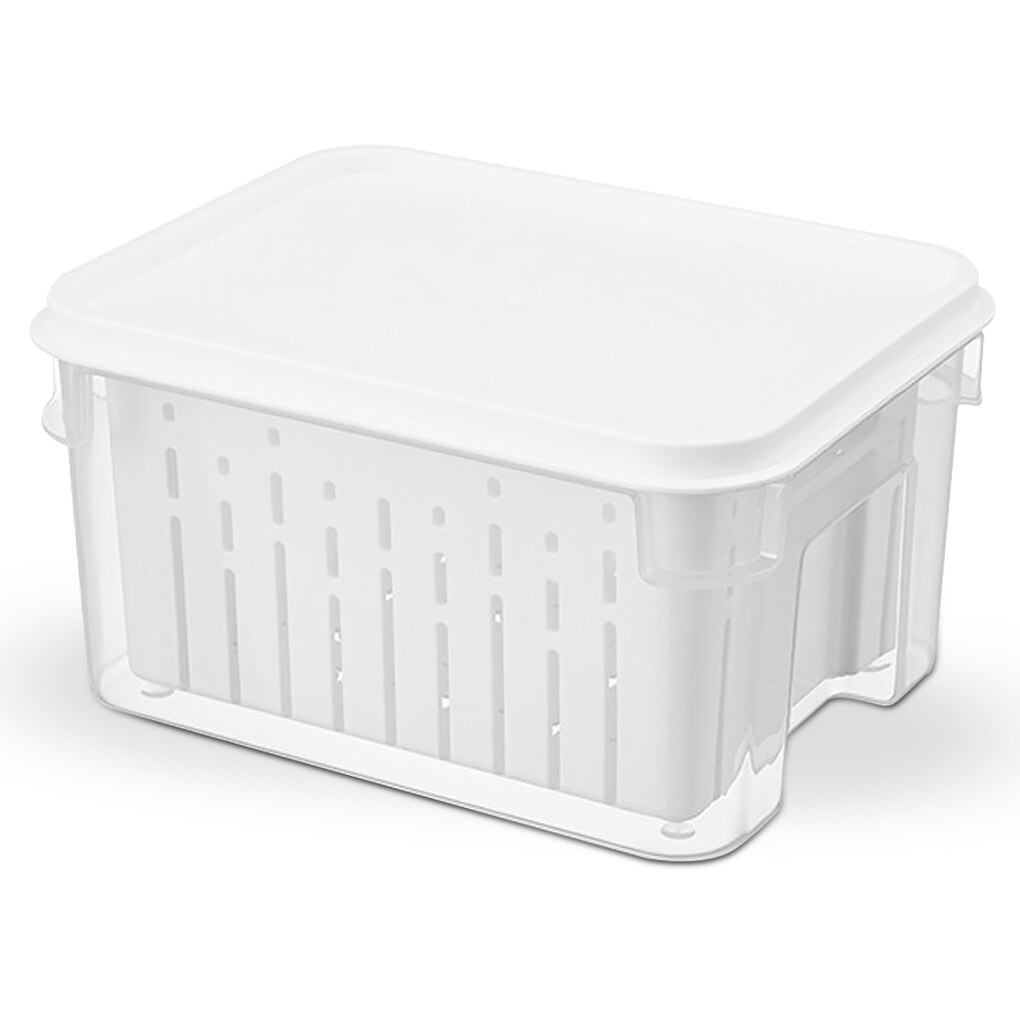 Refrigerador apilable de 1,9 L, organizador de frutas y ensaladas, contenedor de almacenamiento de alimentos, caja de verduras frescas transparente con colador para nevera