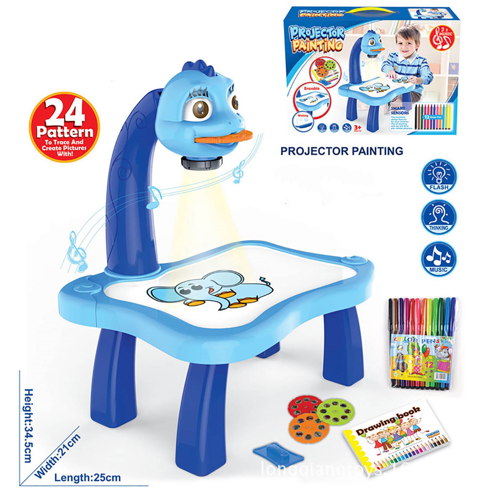 Børn smart projektor maleri tegning projektor bord skrivebord legetøj til børn børn tidligt lærende pædagogisk legetøj  #t3g: -en