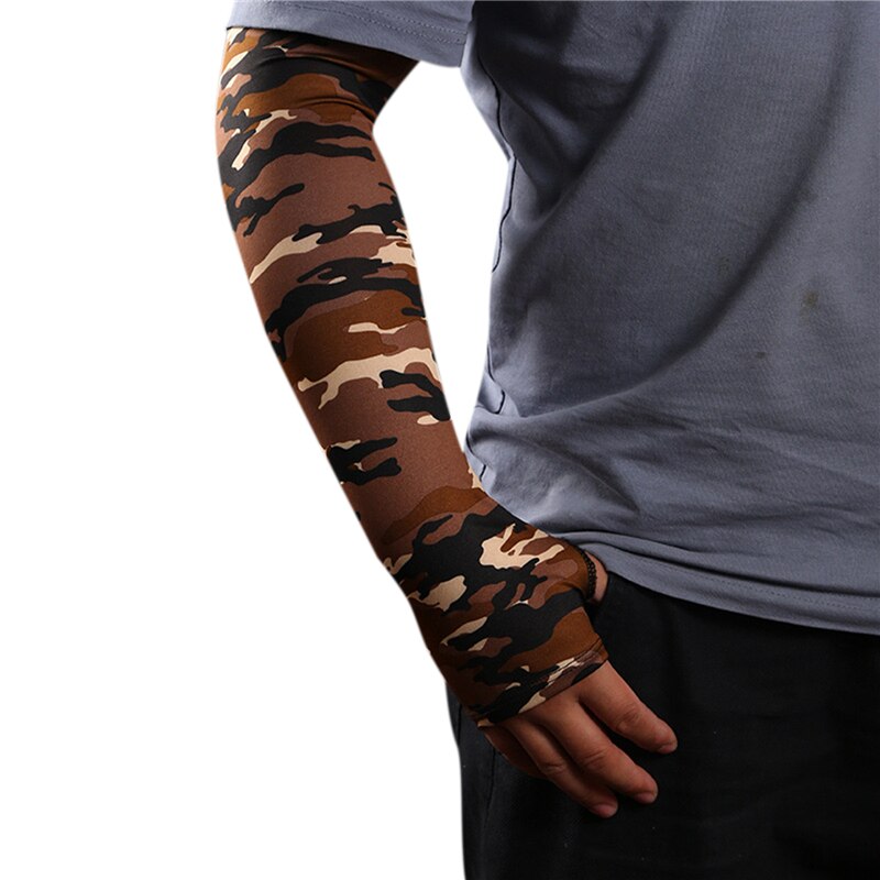 Compression Sports Arm Sleeve Basketball Cycling Arm Warmer Summer Running Tennis UV Protection Volleyball Bands: S brown sleeve color