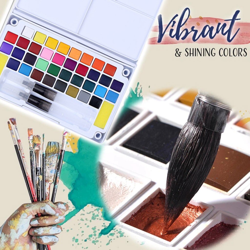 12/18/24/36 Kleuren Metallic Aquarel Glinsterende Solid Metallic Aquarel Verf Set Verven Aquarel Water Borstel Verf Set