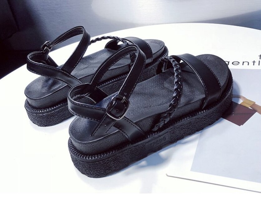 Sandalias de plataforma plana para mujer, zapatos planos para caminar de estilo gladiador con cuero suave de punta abierta y tacón con cuña, adecuados para el verano